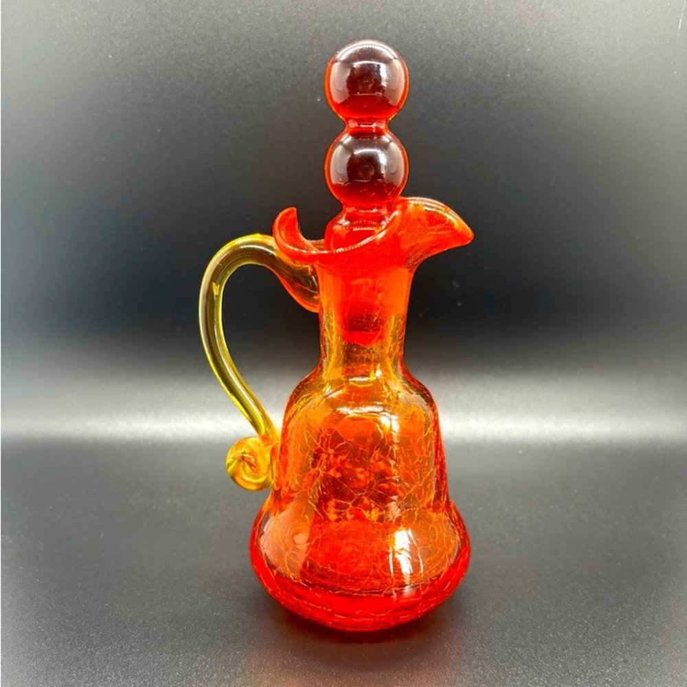 Vintage Amberina Crackle Glass Cruet